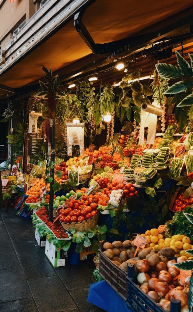 vibrant farmers market with fresh produce display